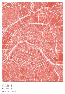 Paris Red Map Poster