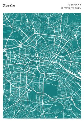 Berlin White and Green Map Poster
