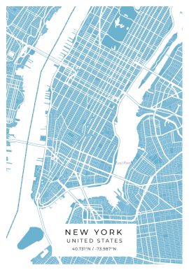 New York Blue Map Poster